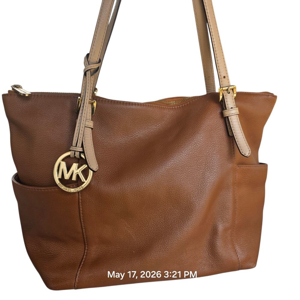 Michael Kors Brown Pebbled Leather Tote Bag Shoulder Purse Gold Tone Handbag